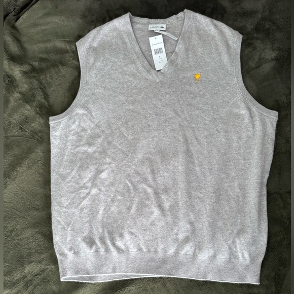 Lacoste men's chalkboard heather cashmere V-neck vest 3XL